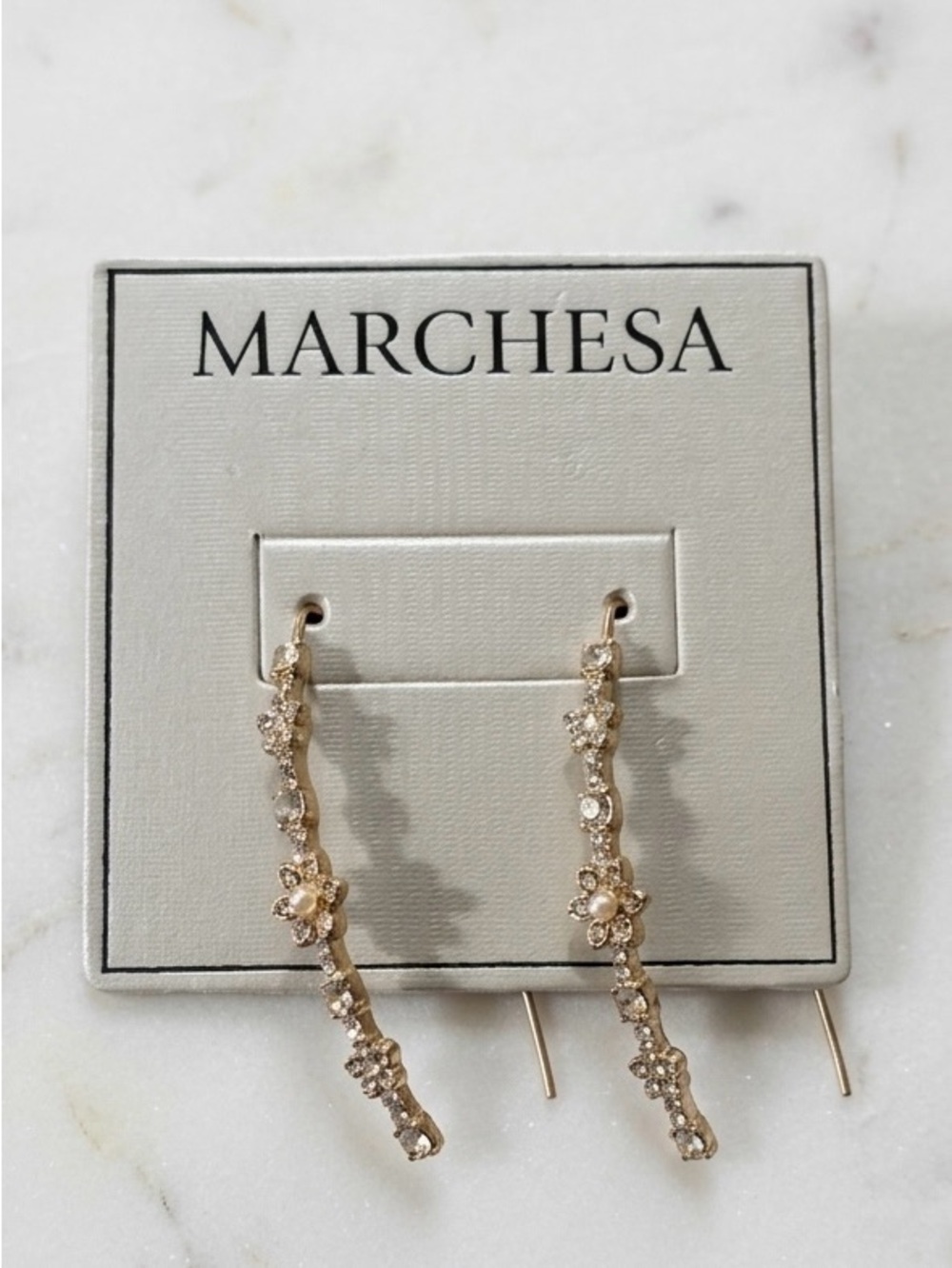 Marchesa Crystal & Imitation Pearl Flower Threader Earrings